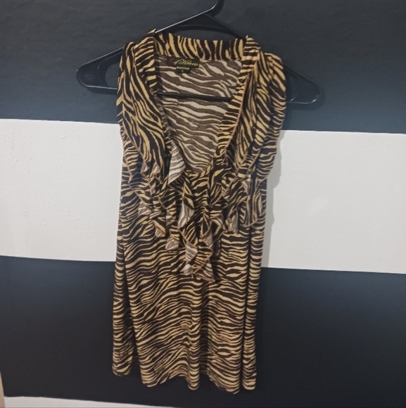 Women Animal printed zebra brown rurales sleveless blouse top - Picture 4 of 8